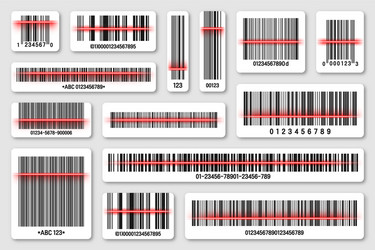 set product barcodes with red scanning line vector