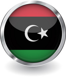 Flag of libya button with metal frame and shadow vector