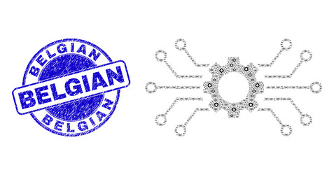 Grunge belgian badge and smart gear hub recursion vector