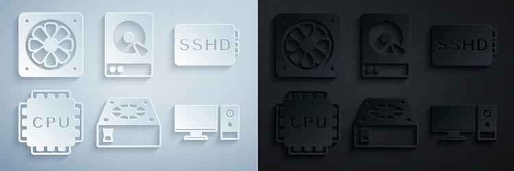 set computer cooler sshd card processor with cpu vector image