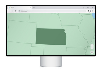 computer monitor with map of kansas in browser vector