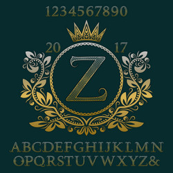 golden patterned letters and numbers with monogram vector image