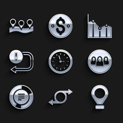 set clock arrow location project team base pie vector image