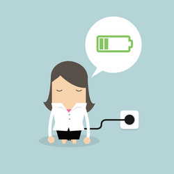 businesswoman feeling tired and charging battery vector