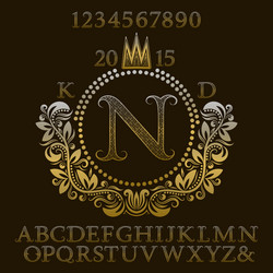 golden letters and numbers with initial monogram vector image