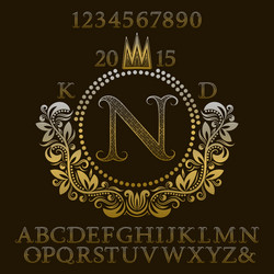 Golden letters and numbers with initial monogram vector