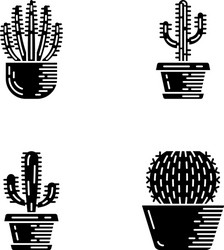 House cacti in pot glyph icons set vector