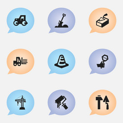 set of 9 editable building icons includes symbols vector image