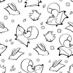 fox rabbit chicken seamless pattern vector