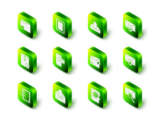 set postal stamp upload inbox envelope and check vector image