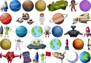 Planets space icon set cartoon style Royalty Free Vector