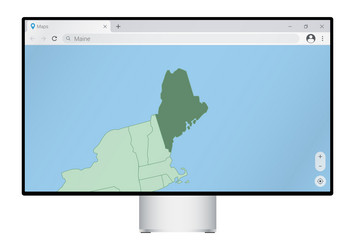 computer monitor with map of maine in browser vector image