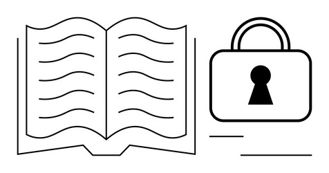 open book beside padlock with keyhole emphasizing vector image