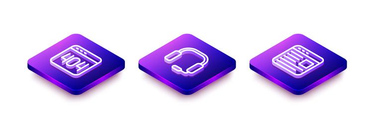 set isometric line page with a 404 error vector image