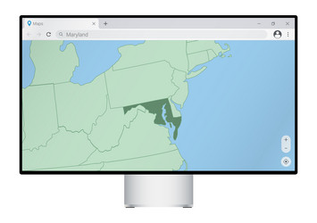 computer monitor with map of maryland in browser vector