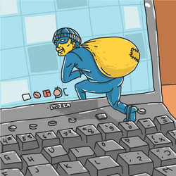 hacker steals information from computer vector image