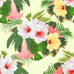 Tropical Hibiscus Flower Seamless Texture Vector Image