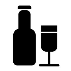 Bottle and a glass solid icon alcohol vector