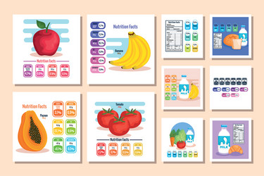 Nutrition facts with healthy food vector