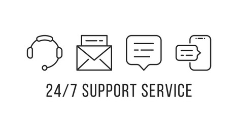 round-the-clock support service linear set vector image
