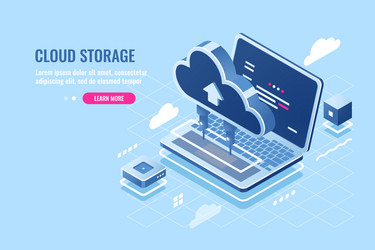 cloud data storage isometric icon uploading file vector