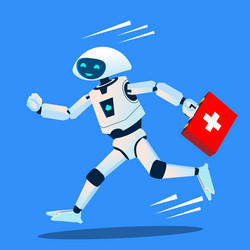robot runs with a medical kit ambulance vector image