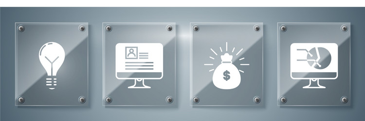set computer monitor with graph chart money bag vector image