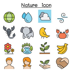 nature and environment icon set in color line vector image
