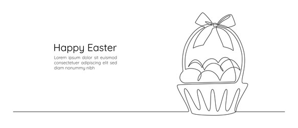 basket with easter eggs and bow in one continuous vector image