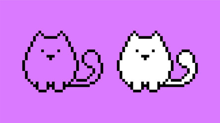 kawaii pixel kitty cute fat anime cat with fluffy vector