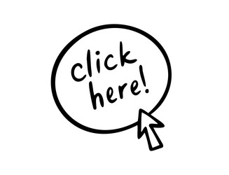 click here doodle button hand drawn sketch cursor vector image