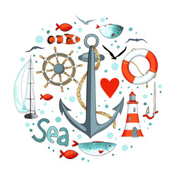 collection of nautical elements in a circle shape vector image