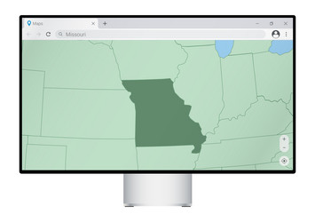 computer monitor with map of missouri in browser vector image
