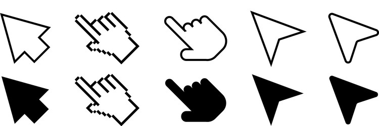 set of cursor icons in line and flat modern design vector image
