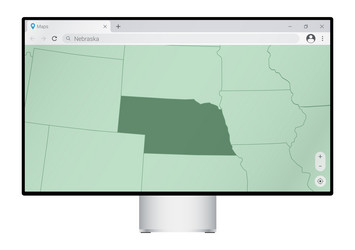 computer monitor with map of nebraska in browser vector