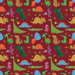 Seamless pattern with cartoon funny dinosaurs vector