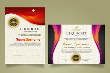 set modern certificate template with flow lines vector image