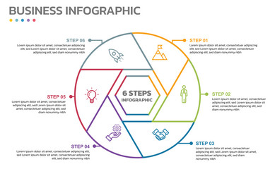 visual data presentation cycle diagram with 6 vector image