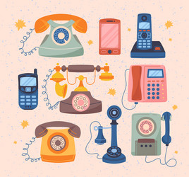 Cartoon retro telephones various old wire phones Vector Image