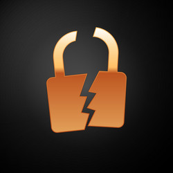 Gold broken or cracked lock icon isolated vector