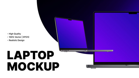 two isometric laptops with editable screens mockup vector image