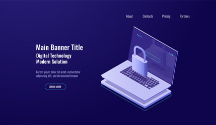 data security isometric shield concept laptop vector image