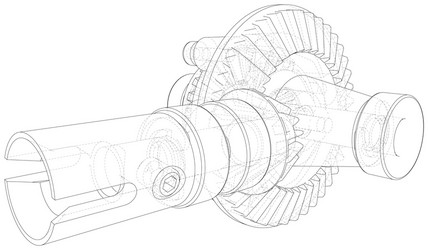 Gearbox sketch rendering 3d wire-frame vector