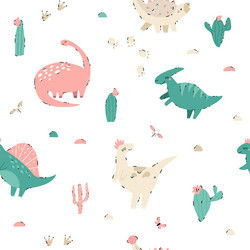 seamless pattern with hand-drawn cute dinosaurs Vector Image