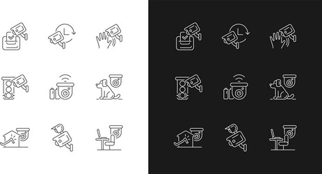 Surveillance camera usage linear icons set vector