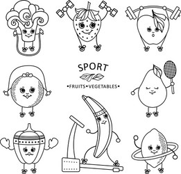 flat sketch fruits vegetables doing sport vector