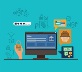 mobile security with desktop computer and secure vector image