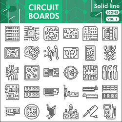 printed circuit board line icon set micro chip vector