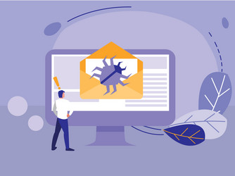 man using desktop with bug in email vector