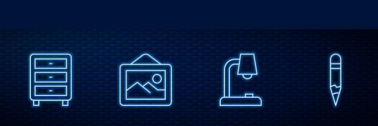 set line table lamp archive papers drawer vector image